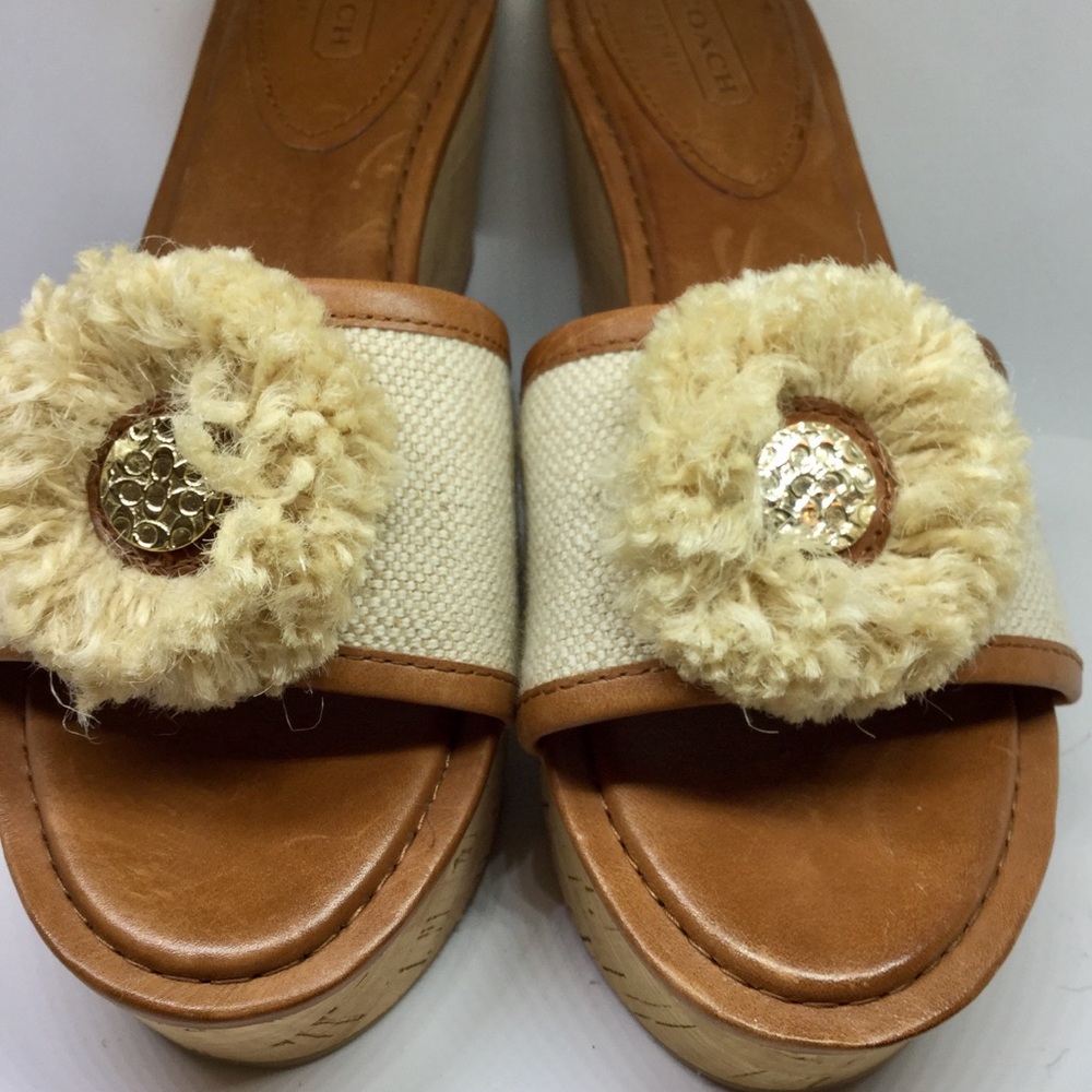 COACH LEATHER AND JUTE PLATFORM WEDGES
